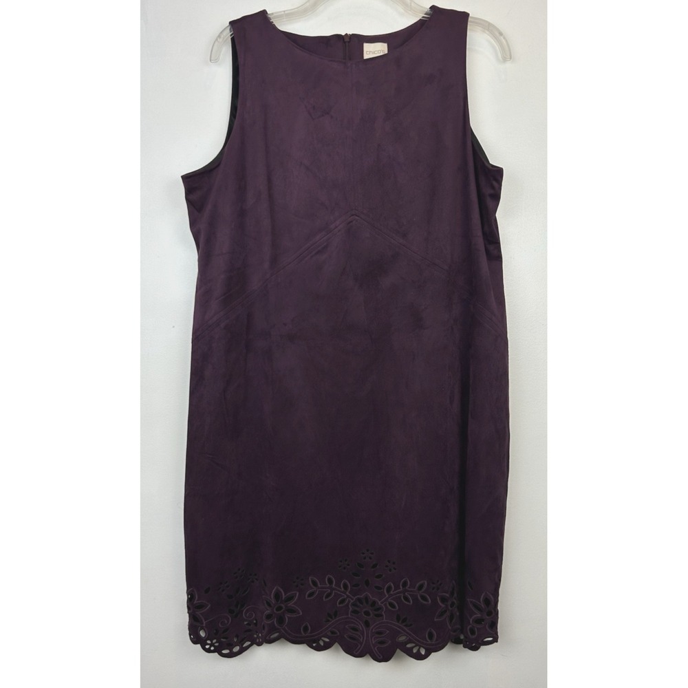 Chicos Dress Womens L Petite Purple Microsuede Laser Cut Career Office 2